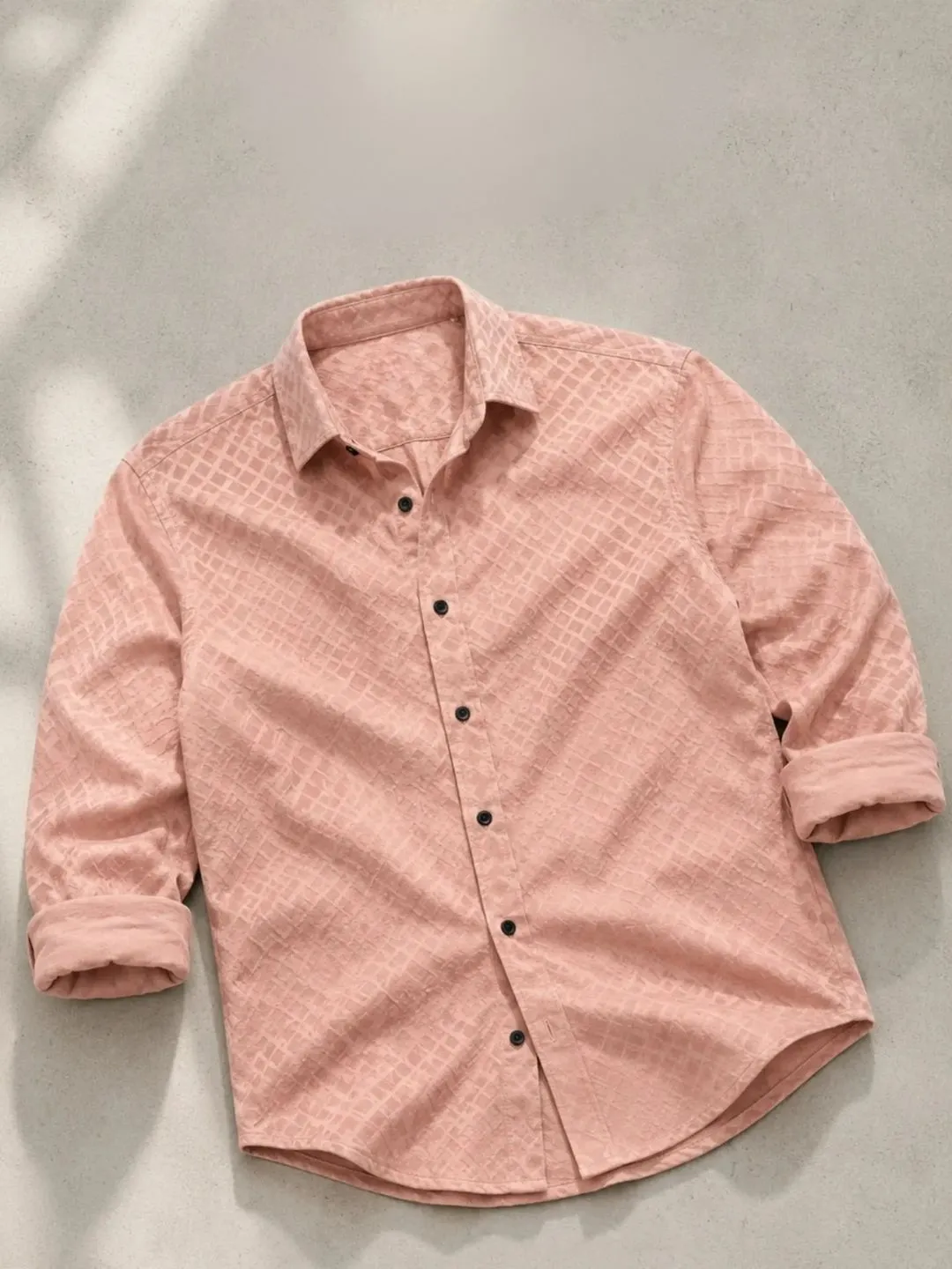 Long-SleeveTextured Button-Down Shirt with Classic Spread Collar - Image 3