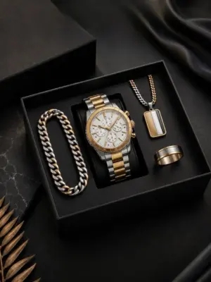Executive Two-Tone Watch & Luxury Accessory Set