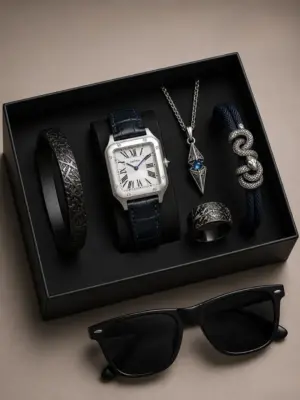 Royal Sapphire & Serpent Men's Watch and Luxury Accessory Set
