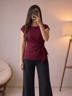 Women Short-Sleeve Side-Knot Top