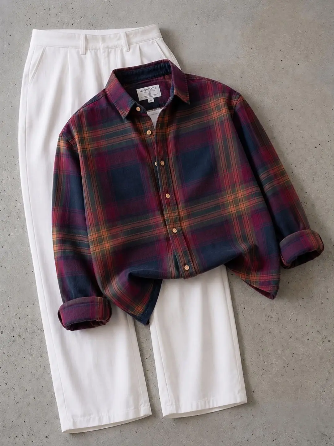Men Long-Sleeve Patterned Button-Down Overshirt with Inner Tee and Cargo Pants Combo - Image 3
