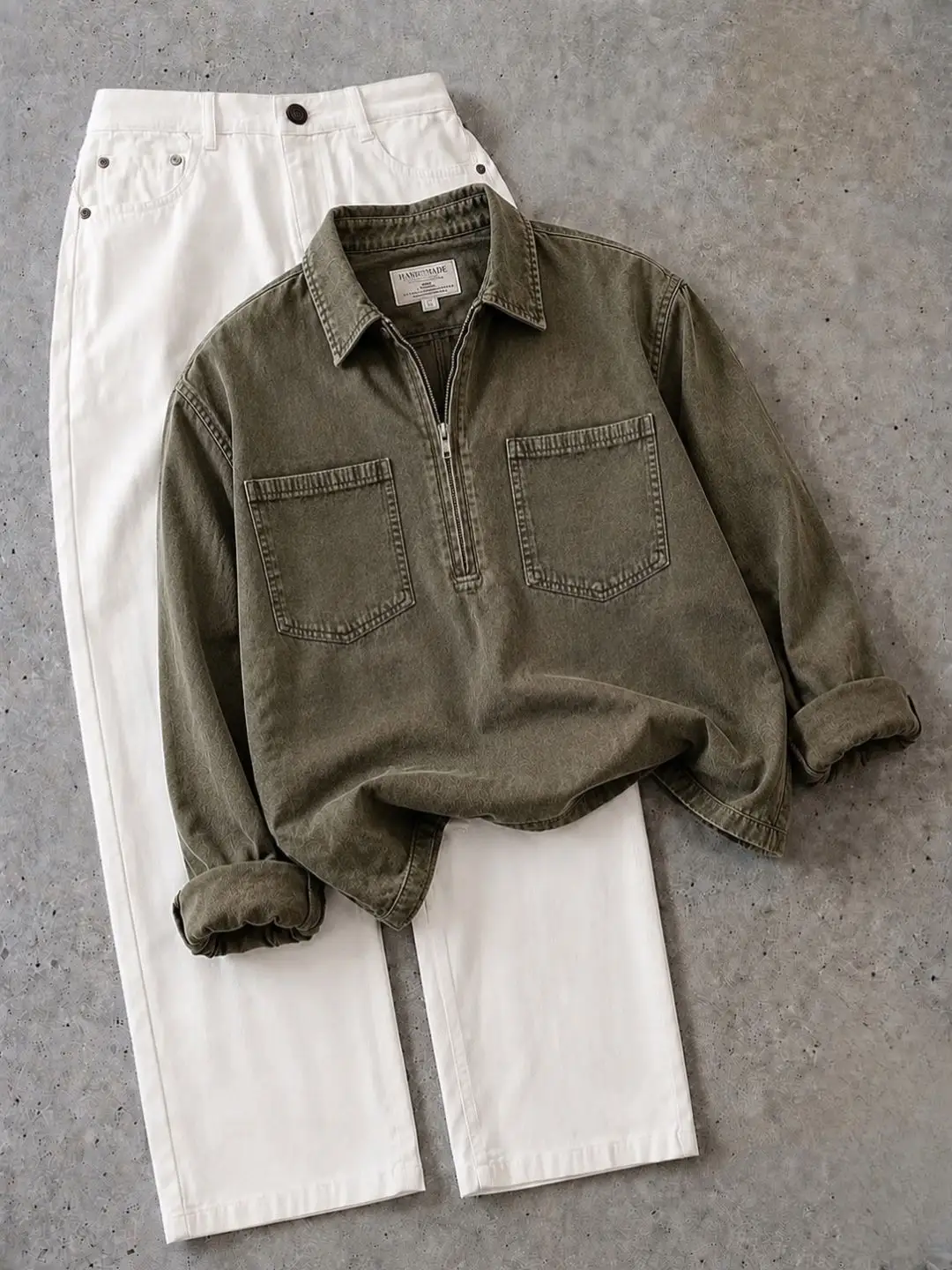 Men Light Blue Ombre Denim Long-Sleeve Shirt with White Inner Tee - Image 4