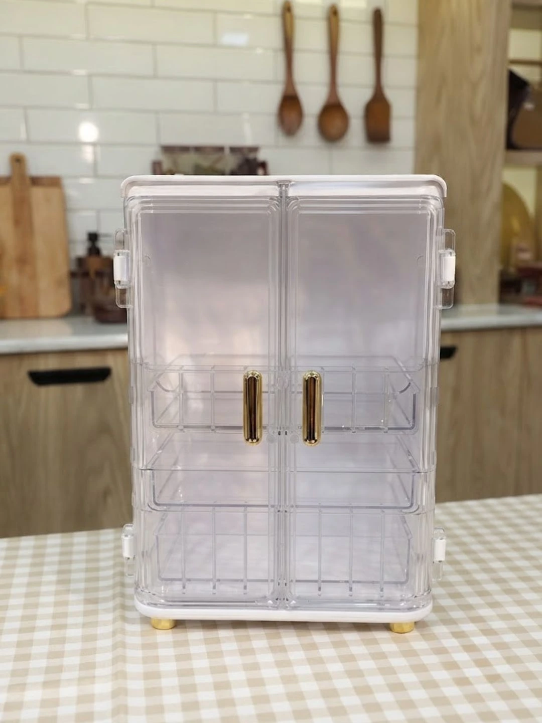 Multi-Tier Transparent Door Makeup and Skincare Organizer Cabinet