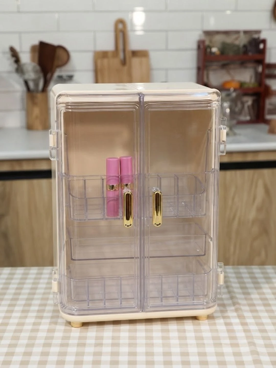 Multi-Tier Transparent Door Makeup and Skincare Organizer Cabinet - Image 2