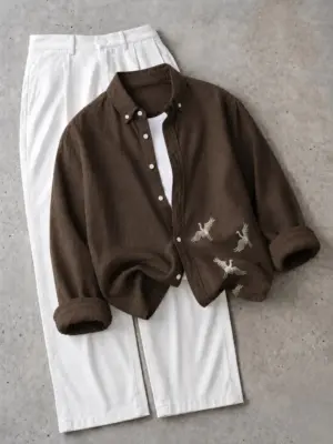Three-Piece Long-Sleeve Shirt with Inner Layer Tee and Trousers Set