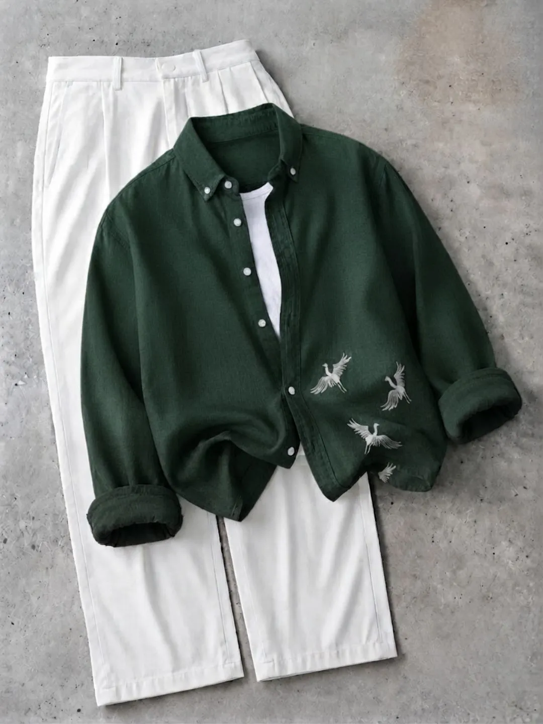 Three-Piece Long-Sleeve Shirt with Inner Layer Tee and Trousers Set - Image 3