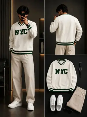 Classic Collegiate V-Neck Pullover & Trouser Set