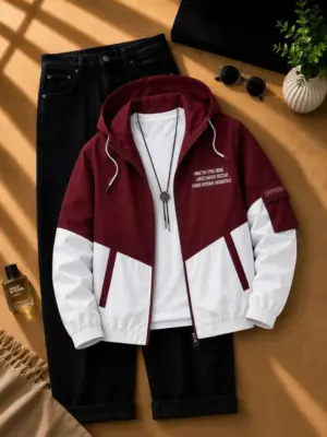 Two-Tone Hooded Windbreaker & Cargo Pants Set