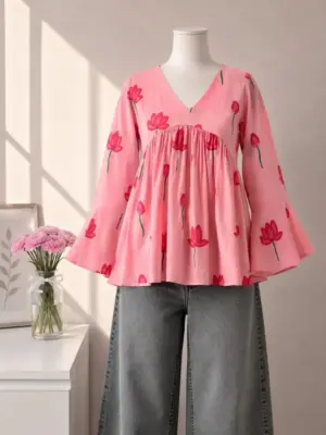 Floral Print Pink Peplum Top