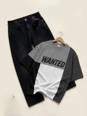 Colorblock Typography Tee & Black Denim Jeans Duo