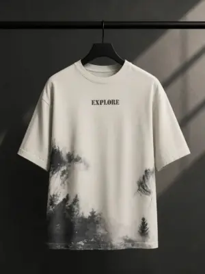 Explore Graphic Print Off-White Oversized T-Shirt