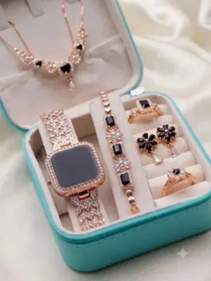 Rose Gold Smartwatch and Jewelry Gift Box Set