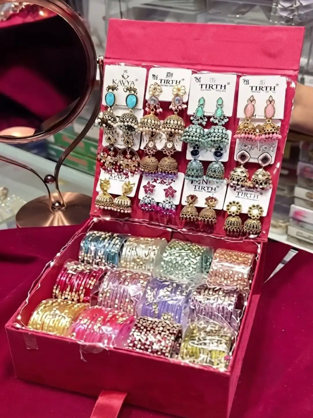 Deluxe Festive Ribbon-Tie Hamper Gift Box with Bangles and Jhumkas