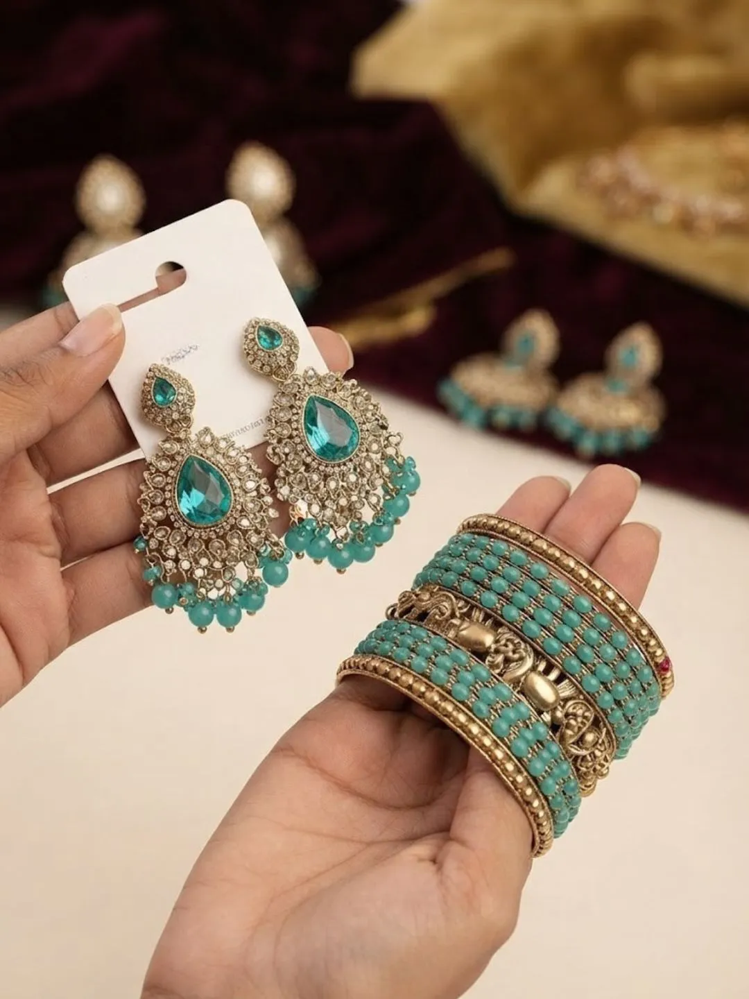 Royal Bridal Bangles and Matching Jhumka Earring Trunk Set - Image 3