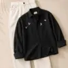 Flying Bird Embroidered Black Shirt and Off-White Trouser Ensemble