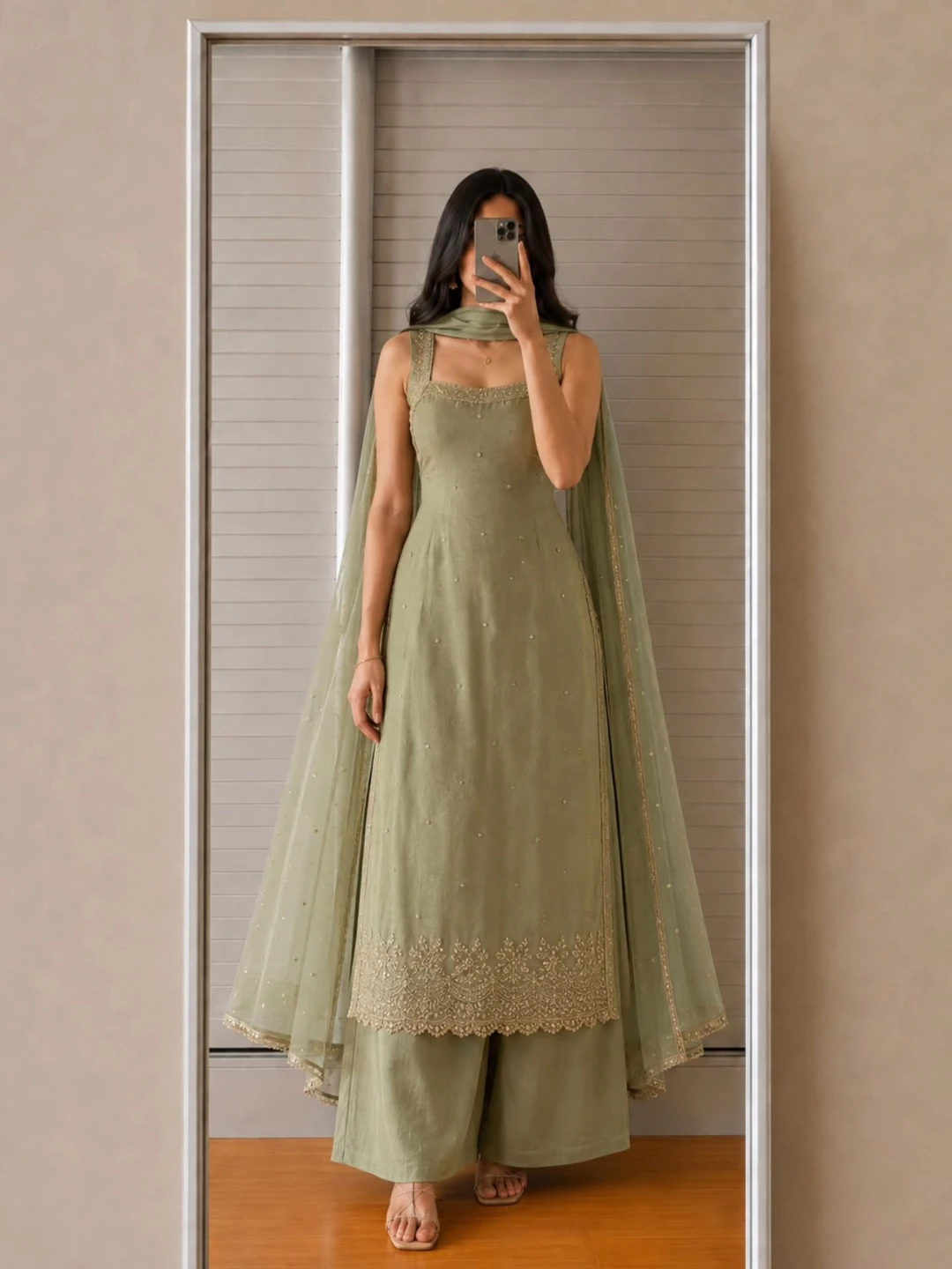 Regal Plum Embroidered Kurta Set with Palazzo and Dupatta - Image 3