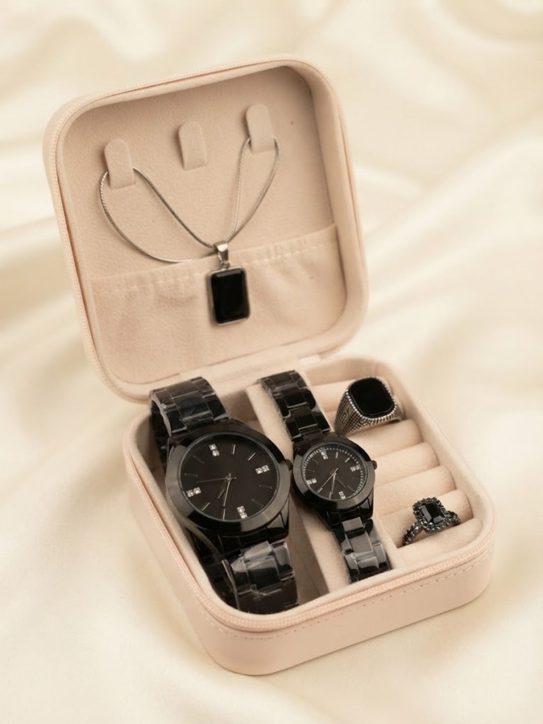 Matching Couple Black Watch and Luxury Accessory Combo Set