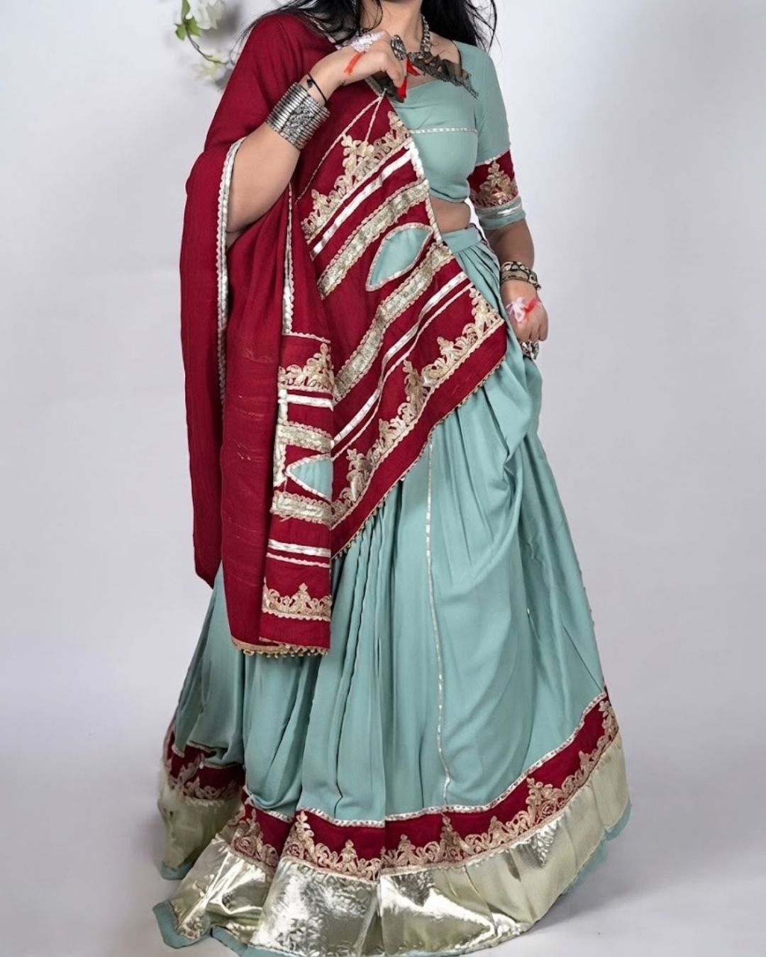 Vibrant Contrast Border Ethnic Lehenga Choli Suit - Image 2