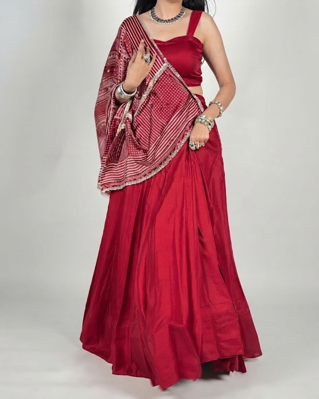 Monochrome Crimson Heritage Silk Lehenga Set