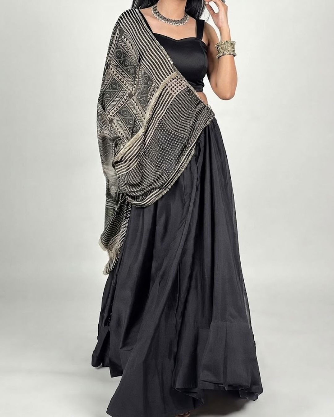 Monochrome Crimson Heritage Silk Lehenga Set - Image 2