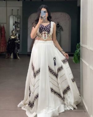 Ivory and Purple Geometric Embellished Lehenga Set