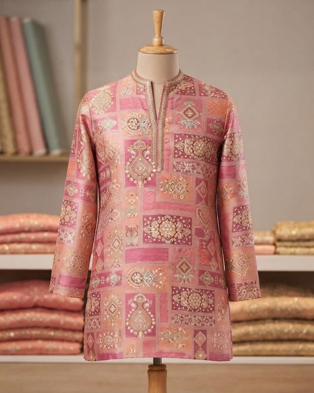 Heritage Patchwork Print Festive Kurta - Image 2