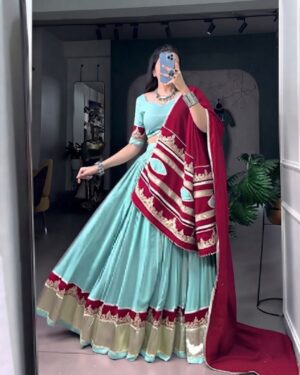 Vibrant Contrast Border Ethnic Lehenga Choli Suit