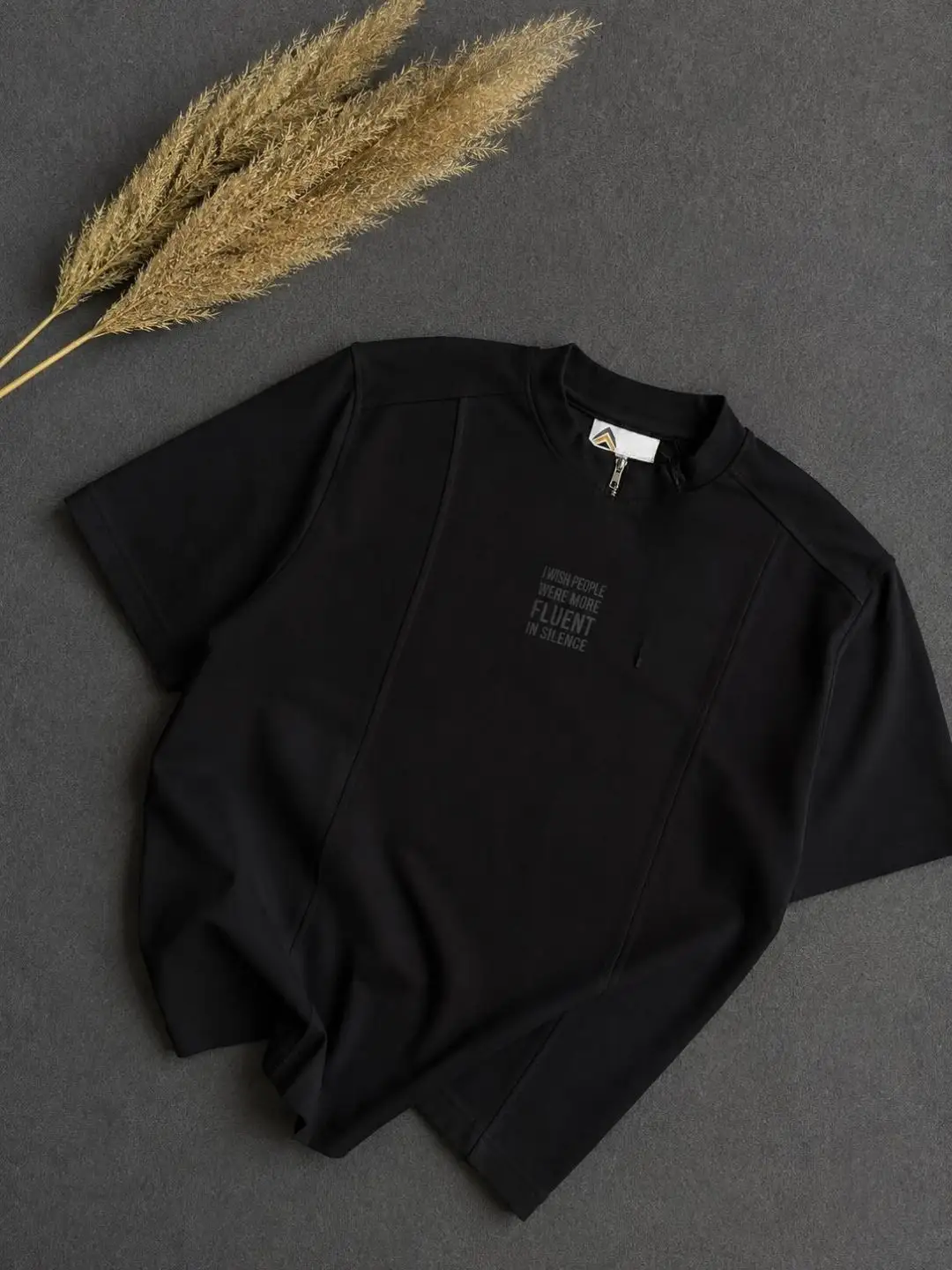 Vintage Brown Half-Zip Slogan Tee - Image 3