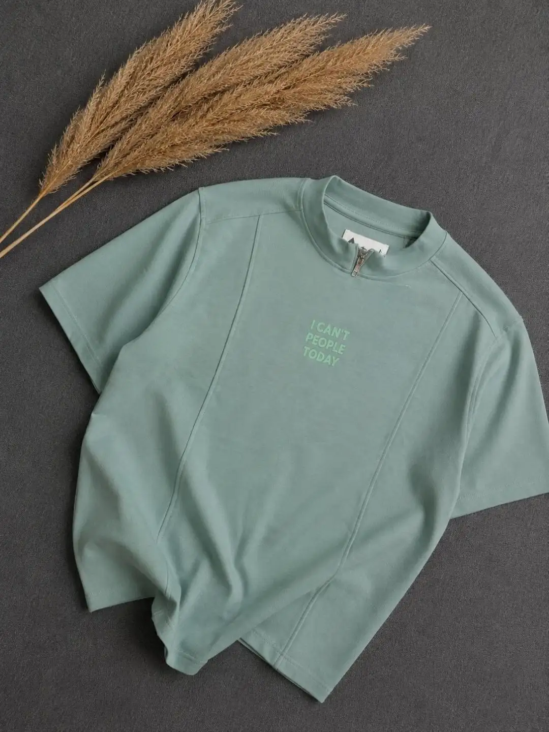 Vintage Brown Half-Zip Slogan Tee - Image 5
