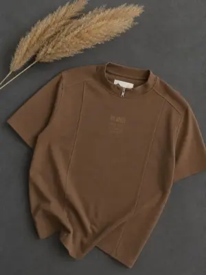 Vintage Brown Half-Zip Slogan Tee