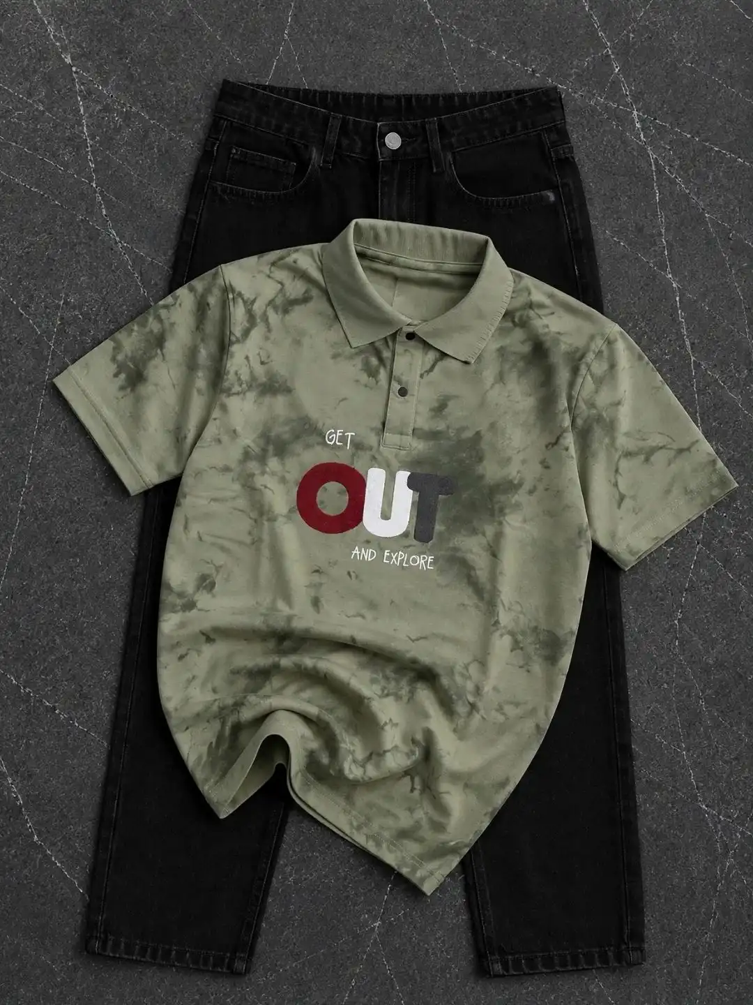 Tie-Dye Polo Tee & Black Denim Set - Image 2