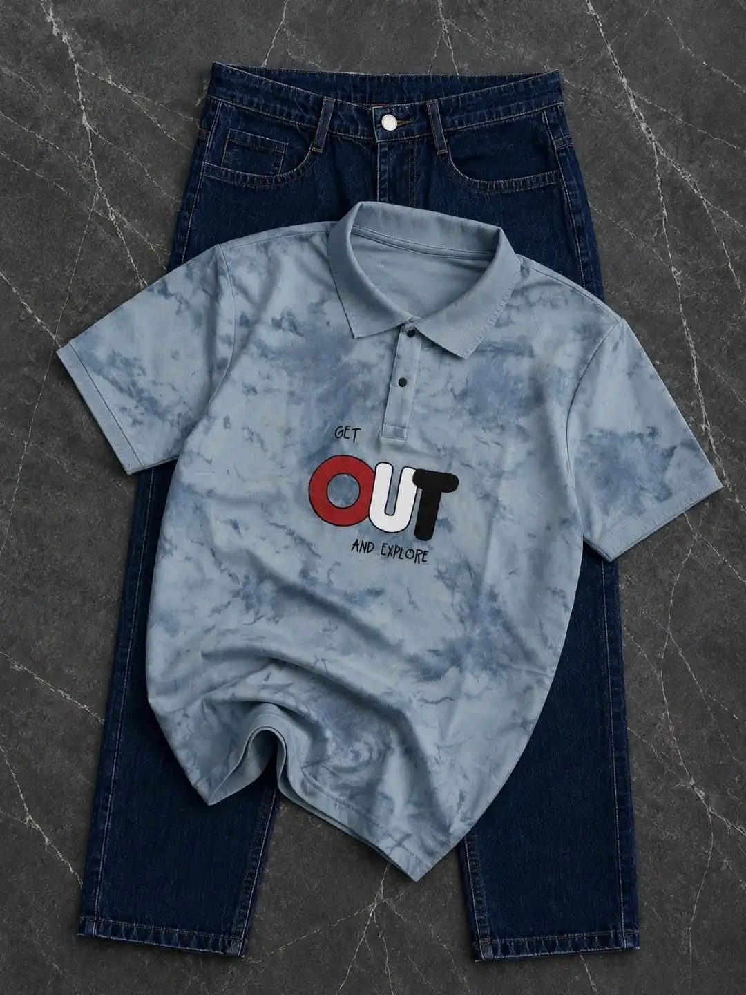 Tie-Dye Polo Tee & Black Denim Set - Image 4