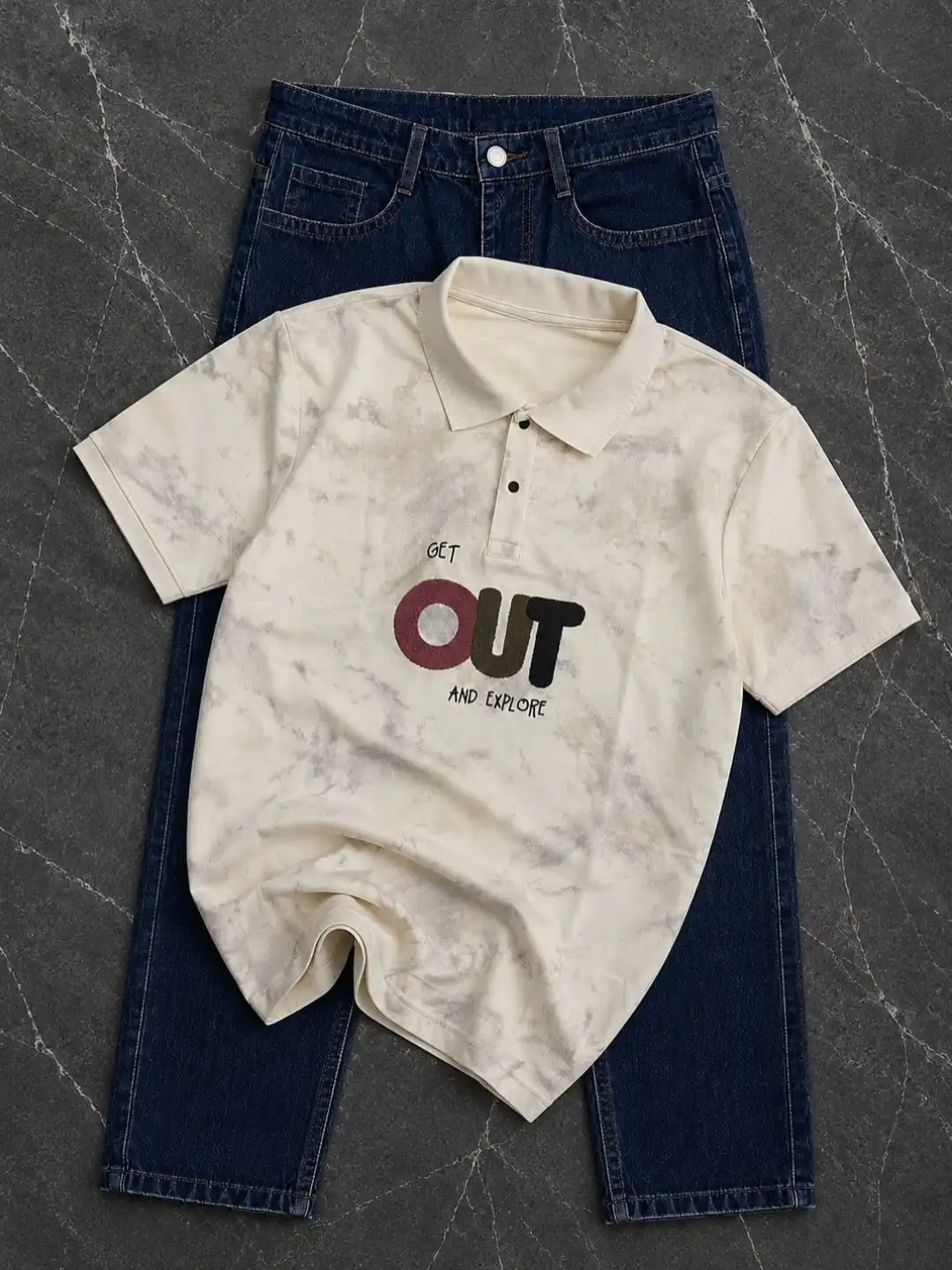 Tie-Dye Polo Tee & Black Denim Set - Image 3