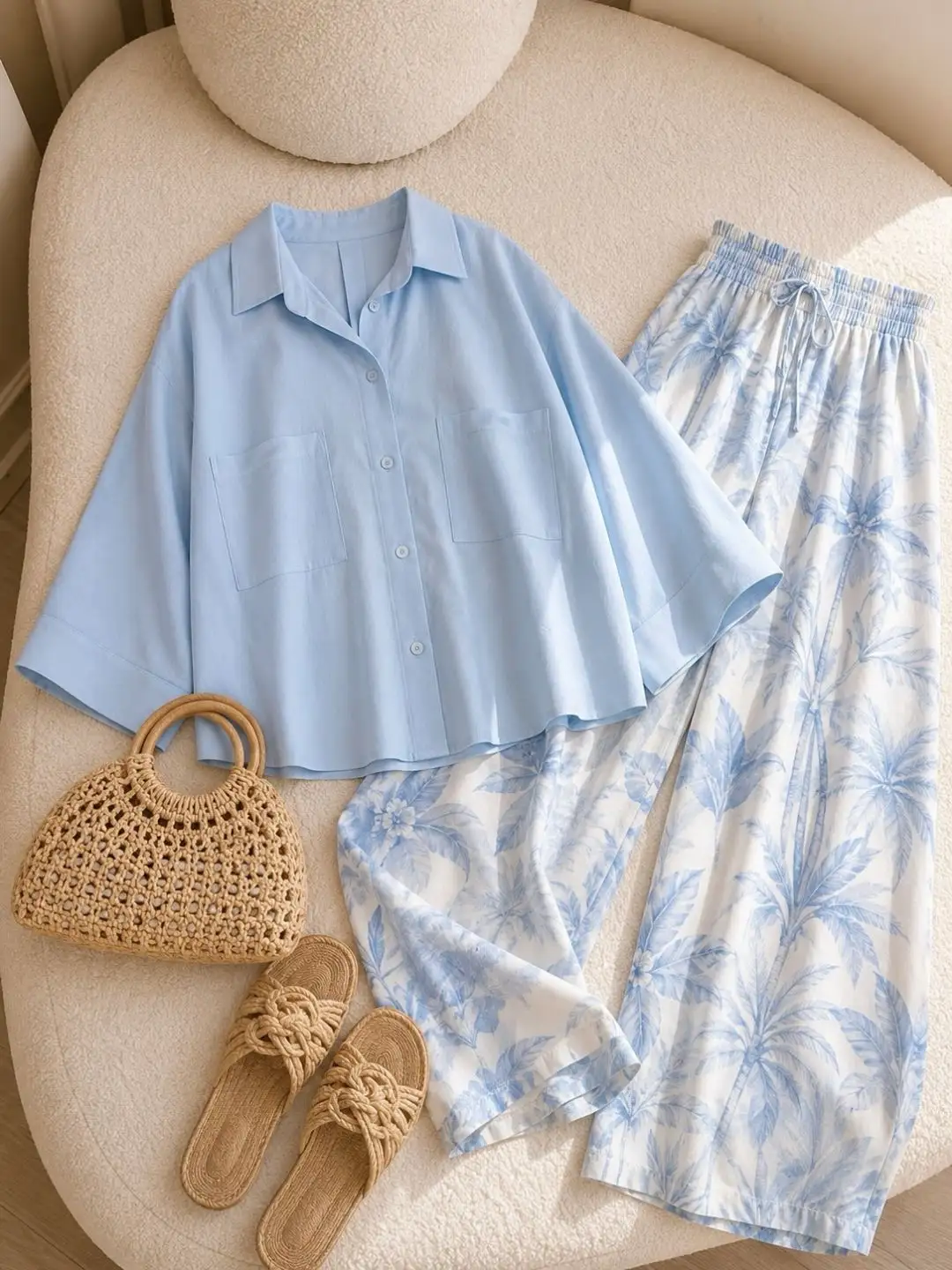 Blush Pink Short-Sleeve Top & Floral Embroidered White Denim Set - Image 2