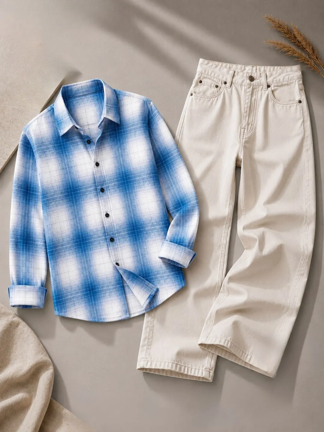 Monochrome Vertical Striped Shirt & Black Denim Jeans Set - Image 4