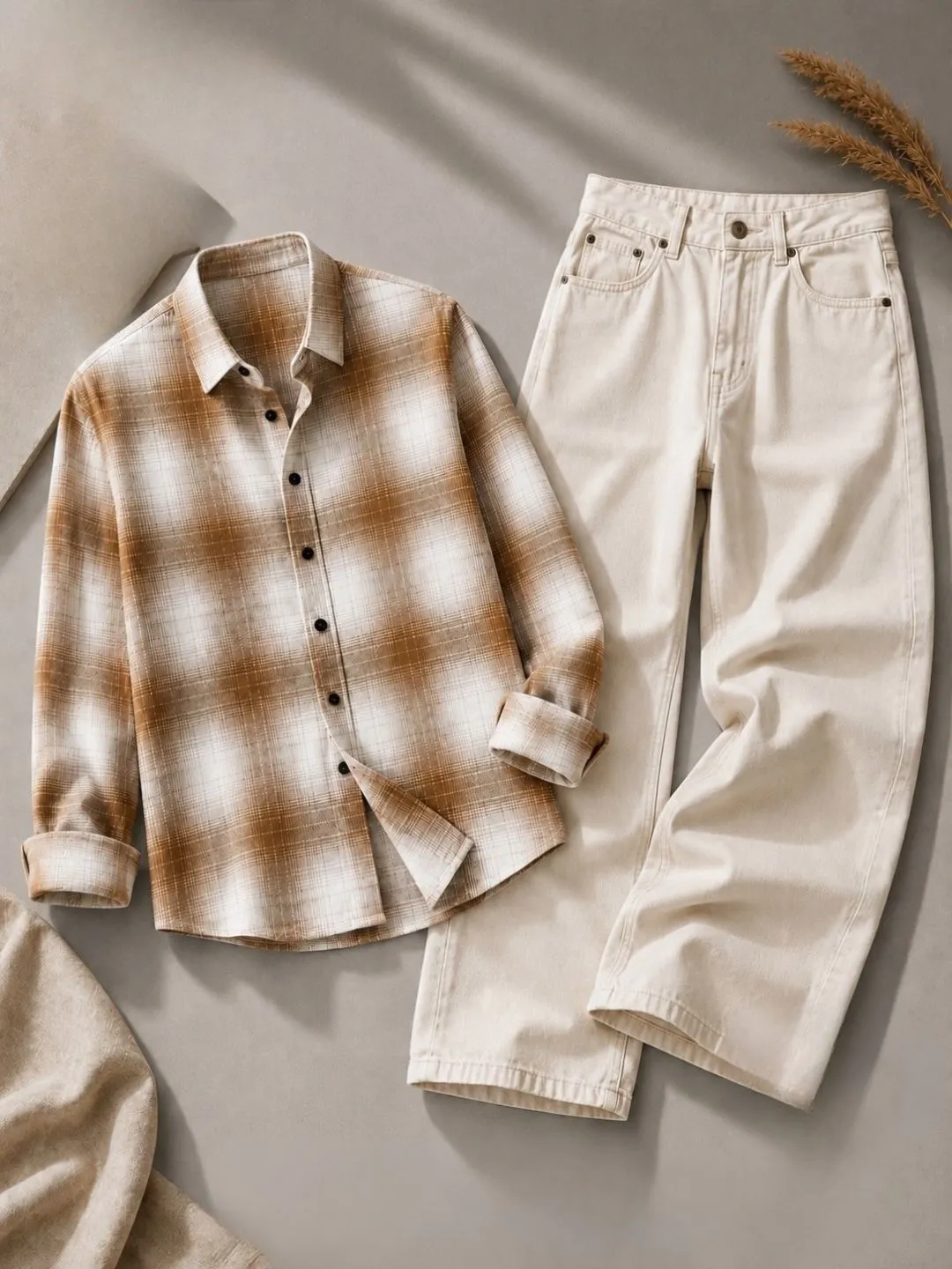 Monochrome Vertical Striped Shirt & Black Denim Jeans Set - Image 2