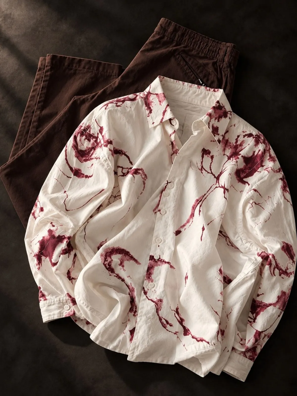Maroon Shoulder Embroidery Shirt and Off-White Trouser Set - Image 4