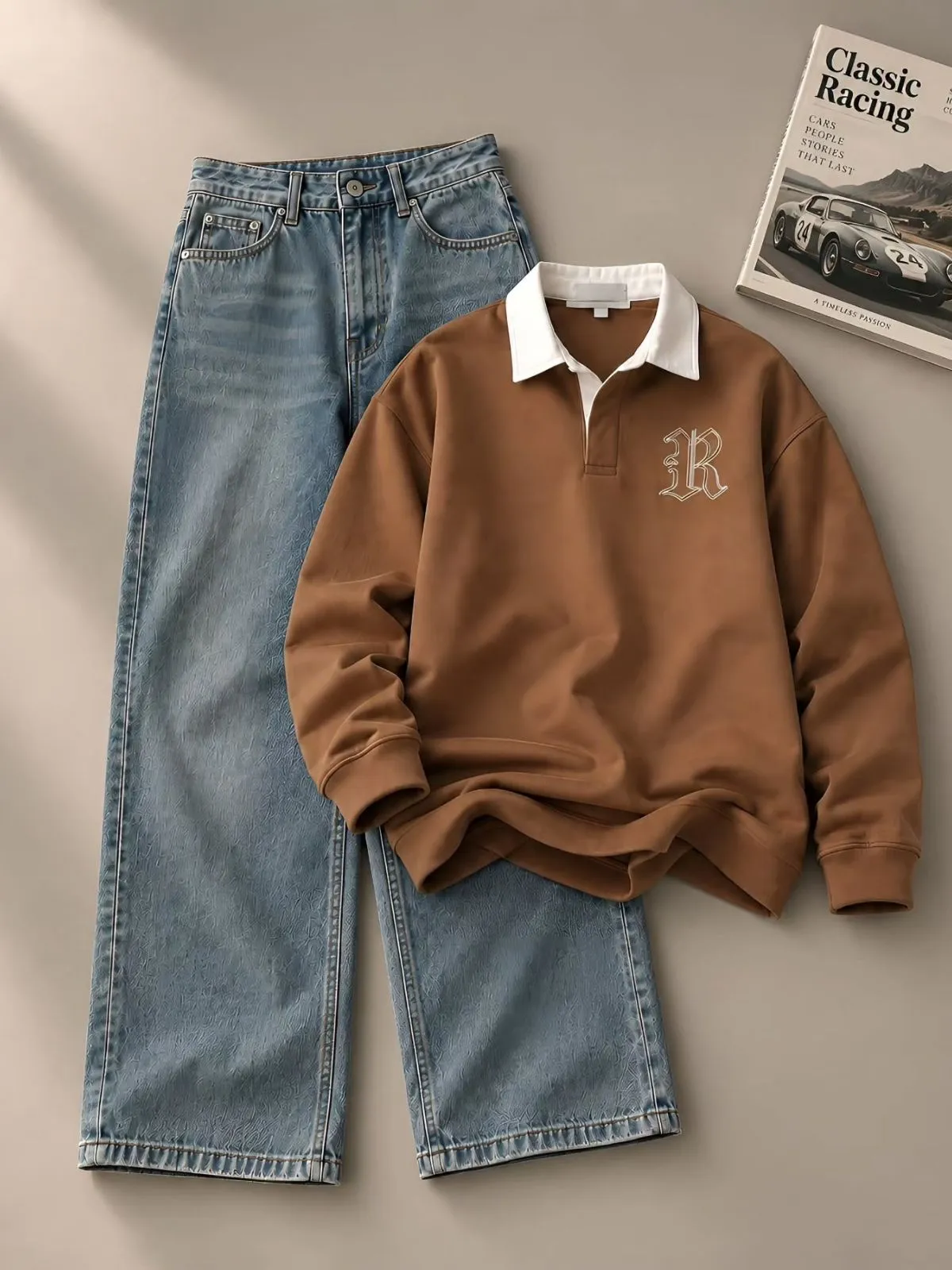 Emerald Green Typography Sweatshirt and Dark Washed Jeans Set - Image 3