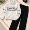Off-White Half-Zip Sweatshirt and Black Trouser Set