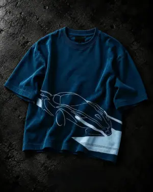 Teal Blue Sports Car Graphic Oversized T-Shirt