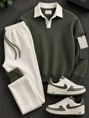 Navy Polo Sweatshirt & Grey Joggers Tracksuit Set