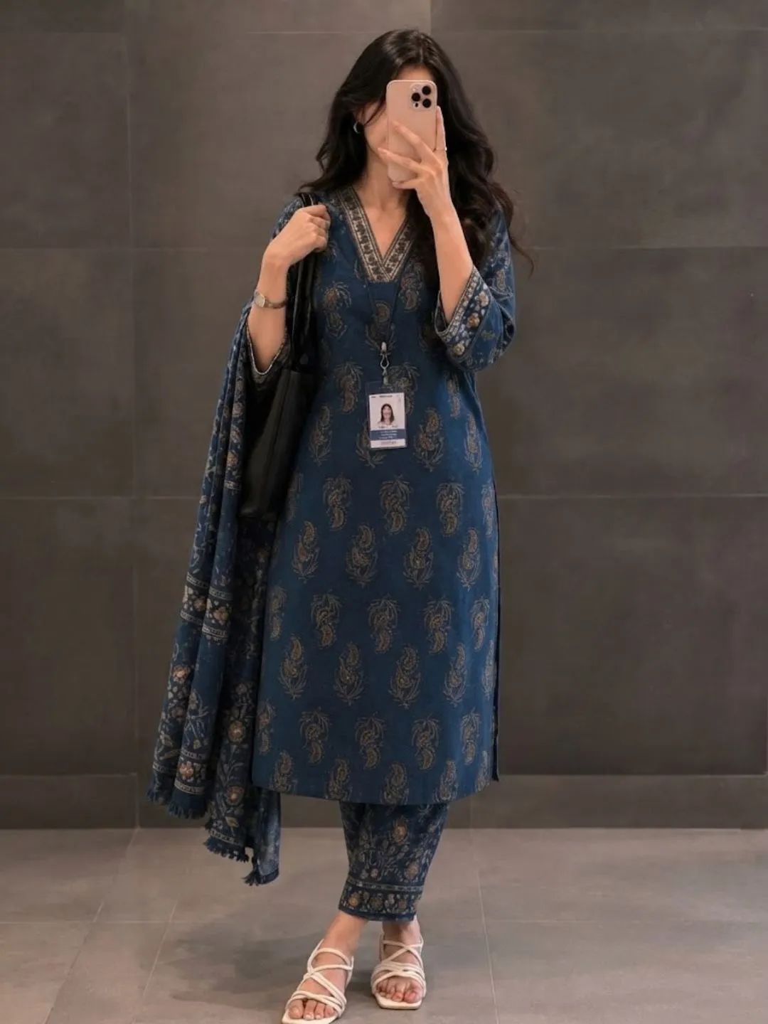 Elegant Teal Printed Kurta, Pants & Dupatta Suit Set